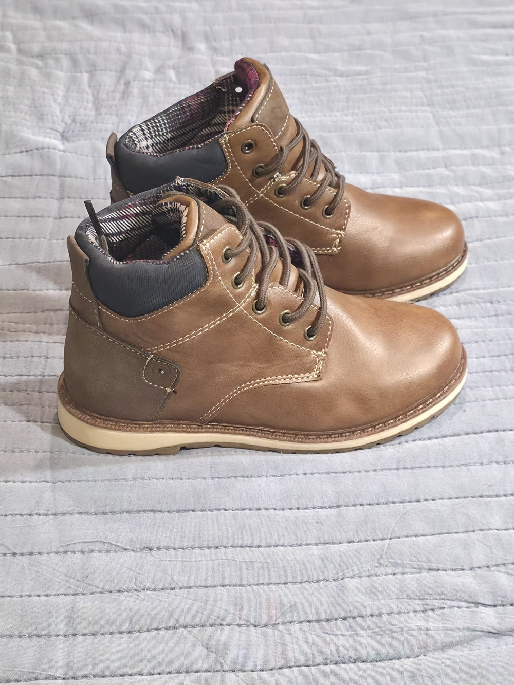 Falls Creek Boys Tan Brown Lace-Up Ankle Boots- New Without Tags